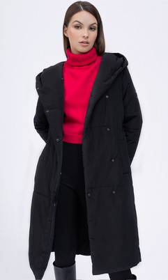 Czarny płaszcz z kapturem Zoe Tiffi