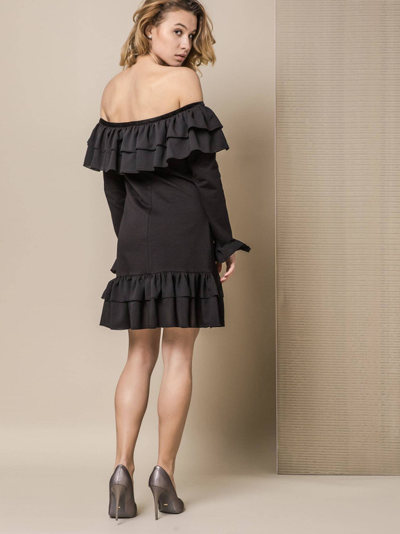 SUKIENKA LEMONADA COLD SHOULDER Z FALBANAMI CZARNA