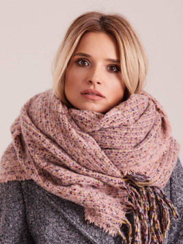 Szalik melange z frędzlami różowy