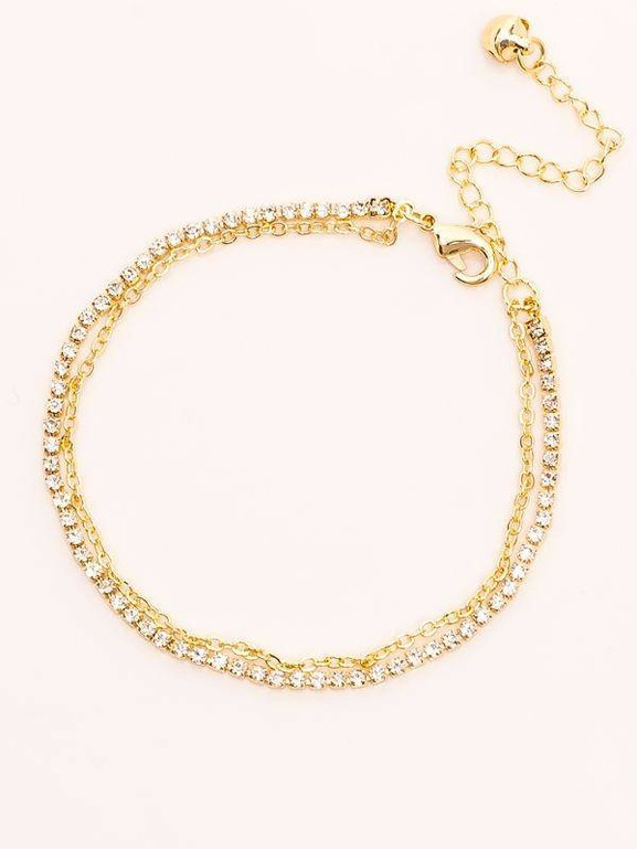 Bransoletka na podwójnym łańcuszku zdobiona cekinami złota