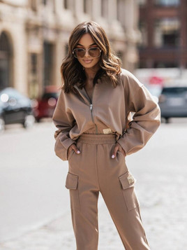 Beżowa kurtka luźna na zamek Cocomore