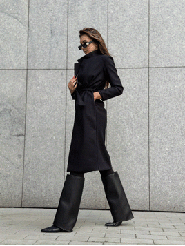 Czarny klasyczny długi płaszcz wiązany Och Bella