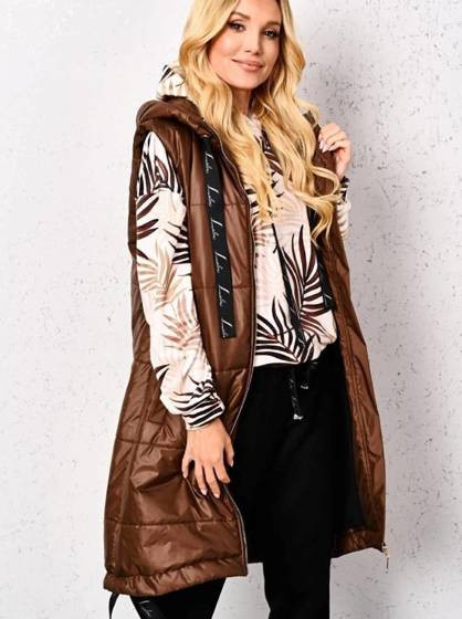 Brązowa kamizelka pikowana z kapturem Lalous