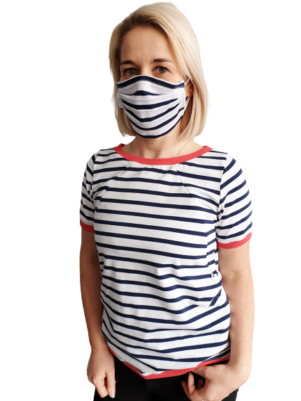 Maseczka ochronna Happy Mum w paski biała