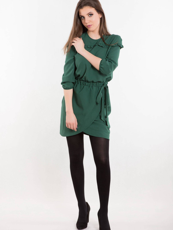 Sukienka z kopertowym dołem, wiązana zielona