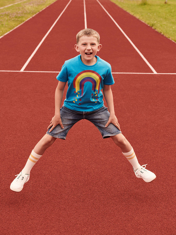 Niebieska koszulka dziecięca z czesanej bawełny Fruit of the Loom