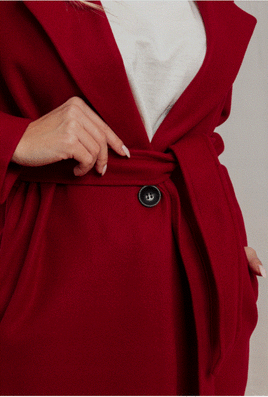 Bordowy klasyczny długi płaszcz wiązany Och Bella