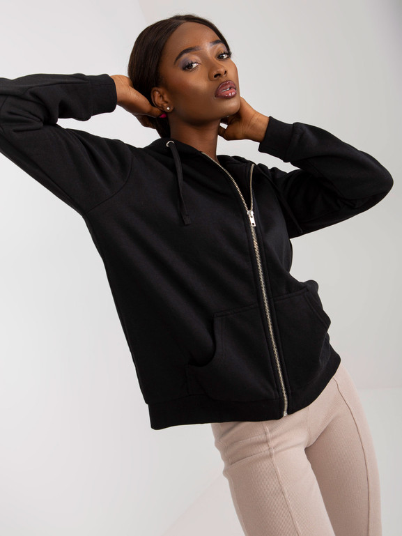 Czarna rozpinana bluza z kapturem i kieszeniami