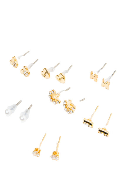 Kolczyki zestaw 7 par różne wzory złote