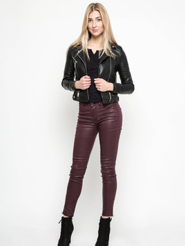 Spodnie woskowane rurki bordo