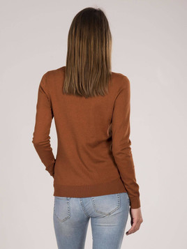 Sweter z dekoltem w serek brązowy