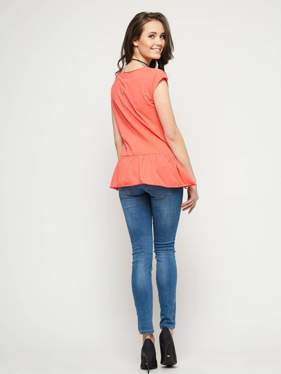 Bluzka z falbanką koralowa