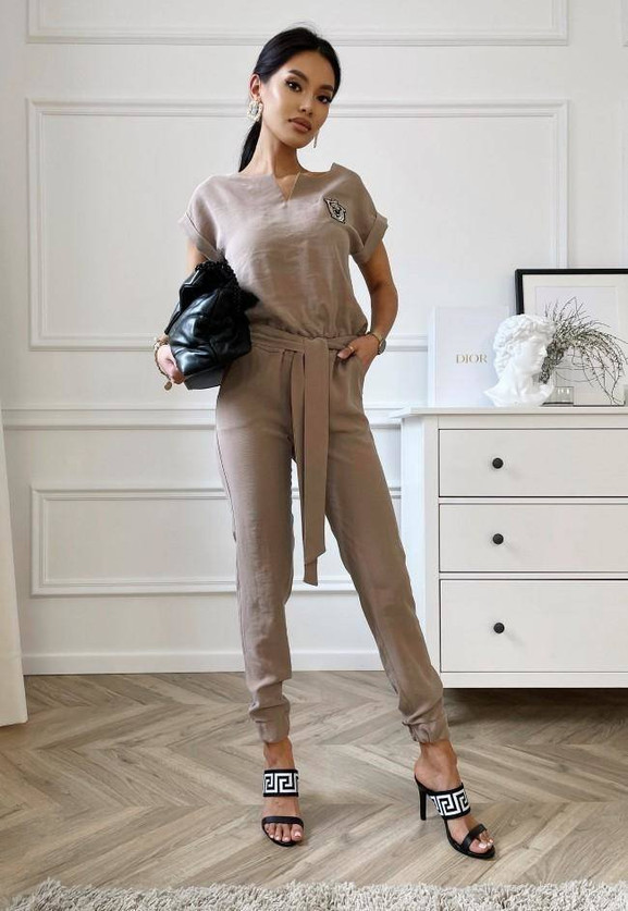 Brązowy kombinezon z krótkim rękawem Cocomore