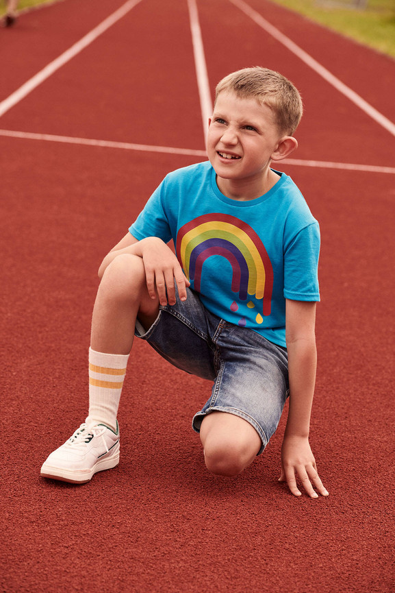 Niebieska koszulka dziecięca z czesanej bawełny Fruit of the Loom