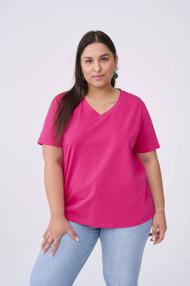 Malinowa bluzka z dekoltem w serek Blue Shadow