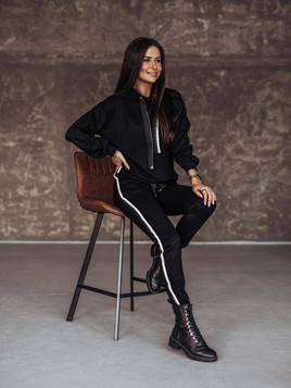 Spodnie sweterkowe lampasy Cocomore czarne