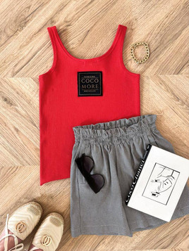 Czerwony top prążkowany na ramiączkach Cocomore