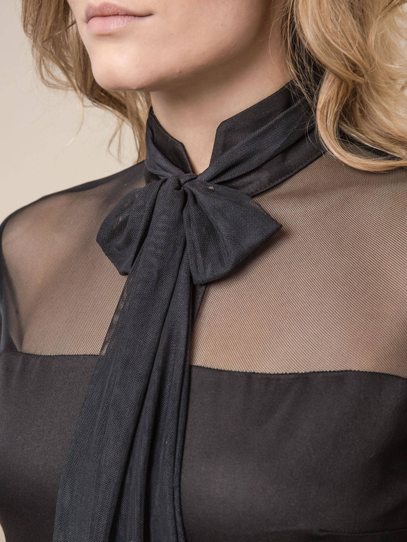 KOSZULA MISS CITY Z TIULOWYMI RĘKAWAMI CZARNA