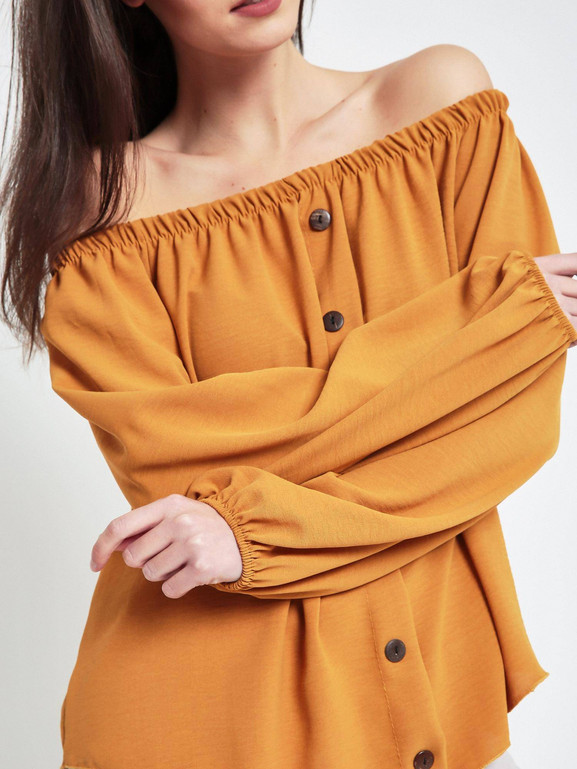 Bluzka zdobiona plisą z guzikami żółta
