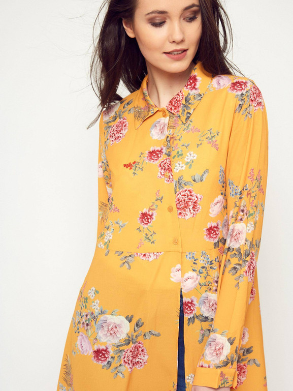 Sukienka kwiatowa ukośnie rozpinana żółta