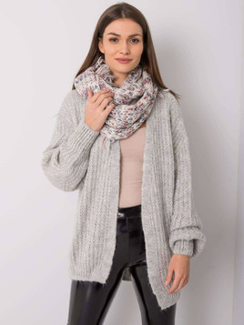 Komin z kolorową nitką i frędzlami biały