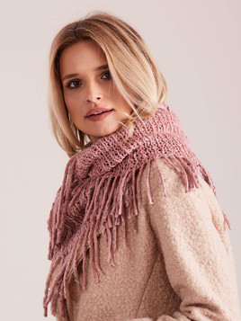 Komin ażurowy z frędzlami różowy