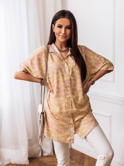 Beżowa koszula overisize stójka neonowy nadruk Cocomore