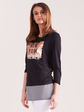 Bluzka z łączonych materiałów NEW YORK DREAMER czarna