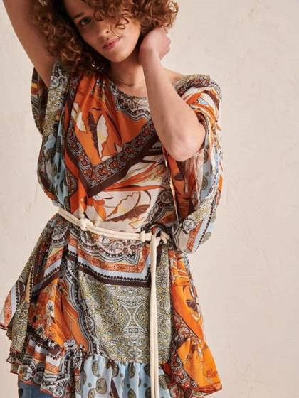 Wielobarwna tunika z falbankami Blue Shadow