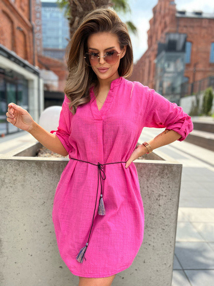 Różowa sukienka z tetry na stójce Och Bella