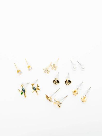 Kolczyki zestaw 7 par różne wzory złote