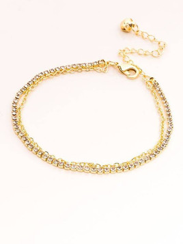 Bransoletka na podwójnym łańcuszku zdobiona cekinami złota