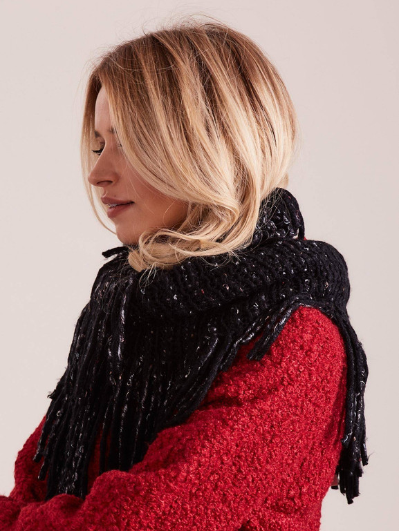 Komin ażurowy z frędzlami czarny