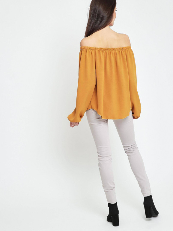 Bluzka zdobiona plisą z guzikami żółta