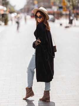 Czarny kardigan typu alpaka z wiązaniem Cocomore