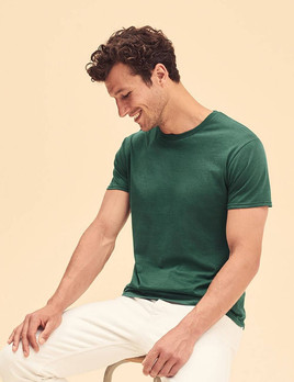 Zielona koszulka męska z czesanej bawełny Iconic rękawem Fruit of the Loom