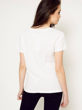 T-shirt zdobiony nadrukiem tekstowym i perełkami biały