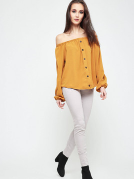 Bluzka zdobiona plisą z guzikami żółta