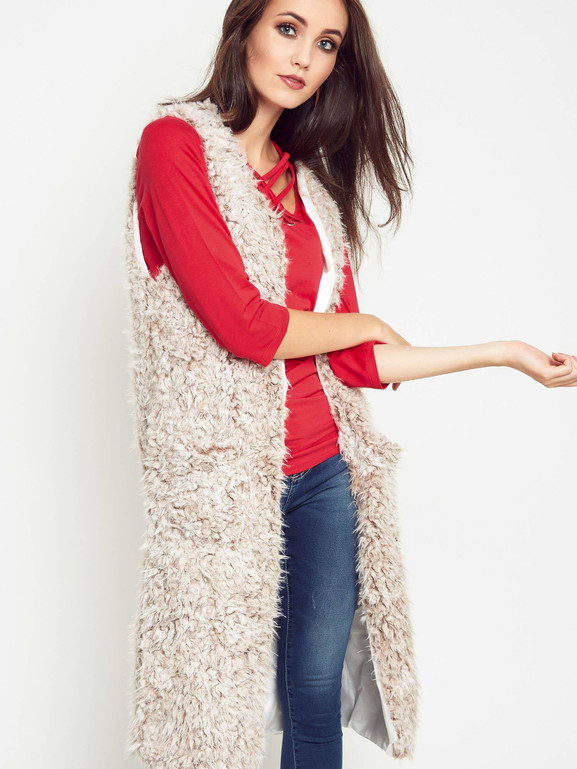 Kamizelka długa baranek jasnobrązowa