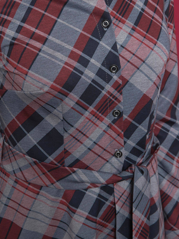 Sukienka La Diva typu szmizjerka w kratę szara