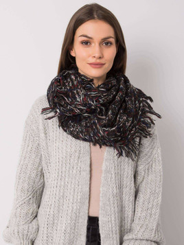 Komin z kolorową nitką i frędzlami czarny