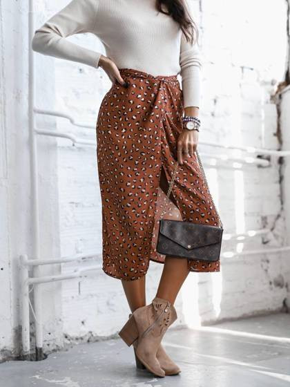 Brązowa spódnica z wiązaniem Cocomore