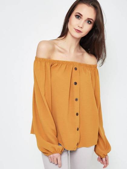 Bluzka zdobiona plisą z guzikami żółta