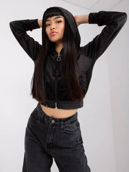 Czarna bluza z kapturem kangurka z weluru Yups