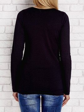 BLUZKA Z KORONKĄ I SZNUROWANYM DEKOLTEM CZARNA