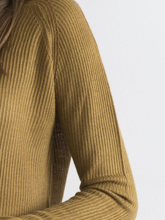 Sweter cienki w prążki musztardowy