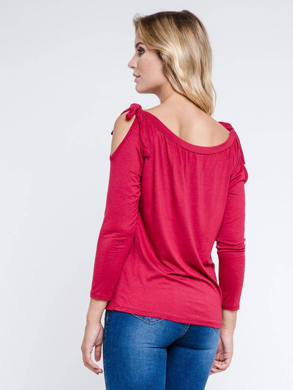 Bluzka cold shoulders z kokardkami na ramionach bordowa