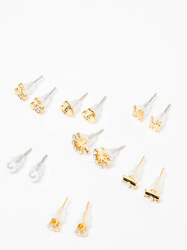 Kolczyki zestaw 7 par różne wzory złote