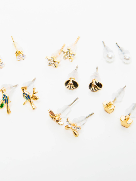 Kolczyki zestaw 7 par różne wzory złote