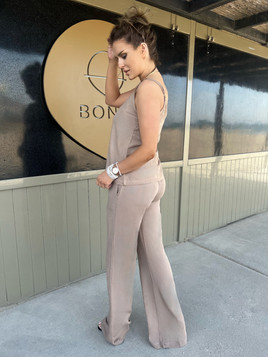 Brązowe spodnie z lnem w składzie Och Bella